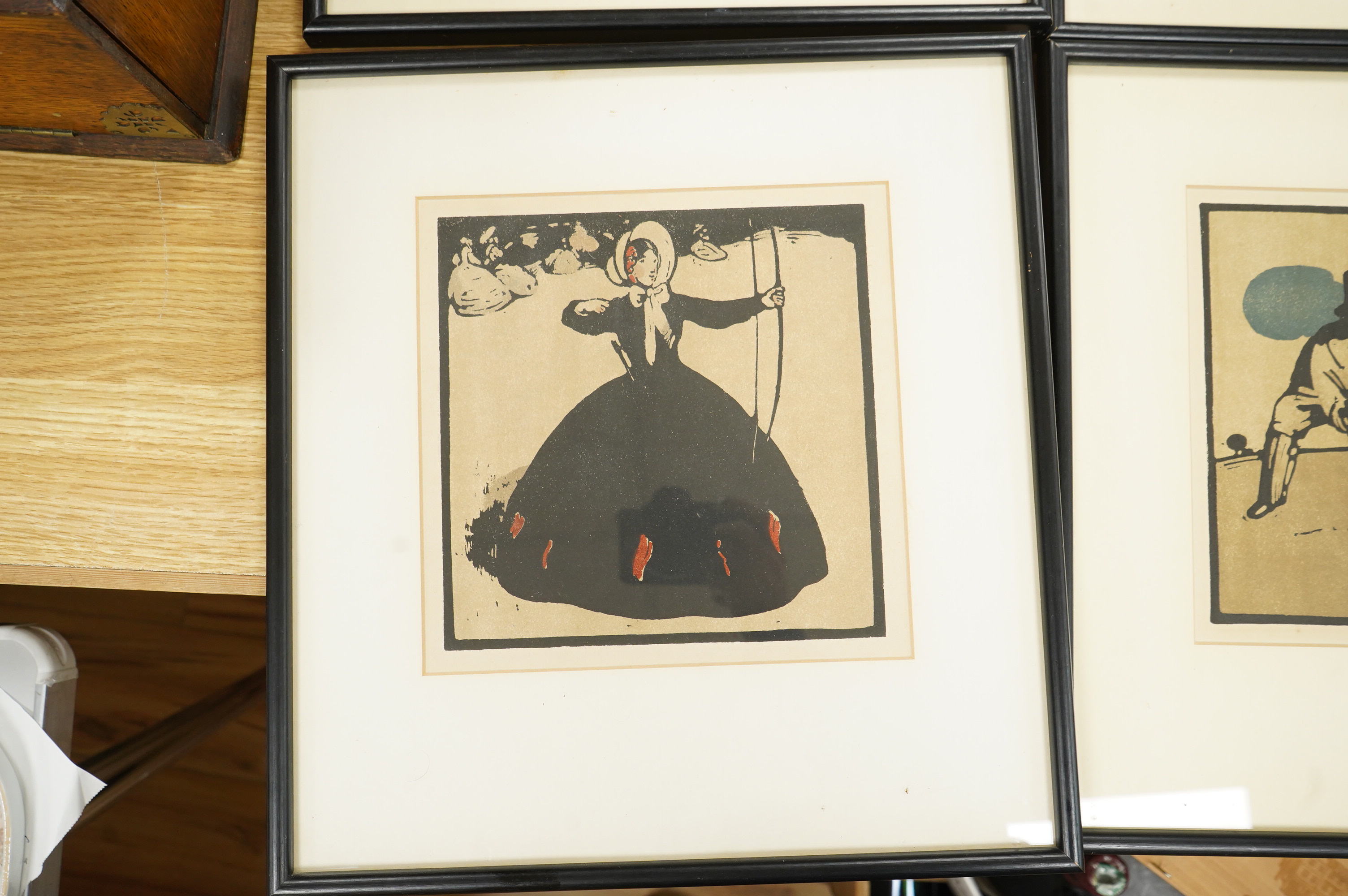 After Sir William Nicholson (1872-1949), twelve woodblock-style colour lithographs from ‘The Almanac of twelve sports’ / ‘The Sporting Calendar’, circa 1895, 22 x 22cm